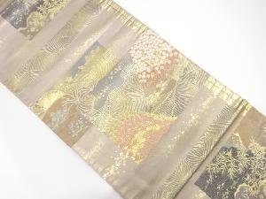 変わり色紙に波・花模様織出し袋帯